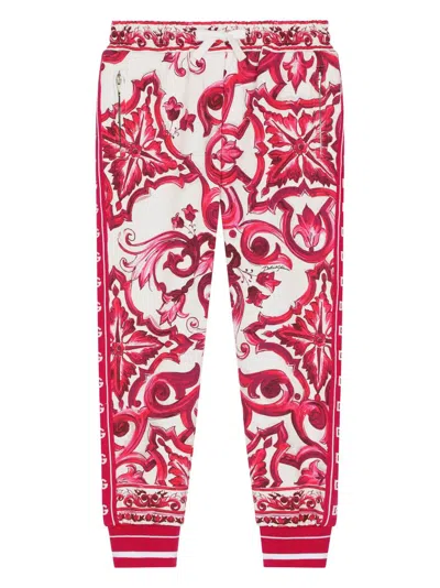 Dolce & Gabbana Kids' Majolica-print Jersey Track Pants In Multicolor