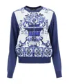 Dolce & Gabbana Printed Silk Crewneck Sweater In Blue