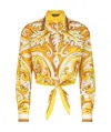 Dolce & Gabbana Maiolica Brocade Print Cropped Button-front Shirt In Yellow