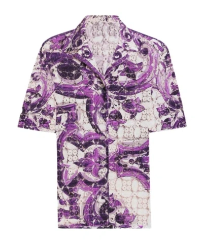 DOLCE & GABBANA DOLCE  GABBANA MAJOLICA-PRINTED CROCHET LACE SHIRT