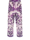 Dolce & Gabbana Pantaloni In Pizzo Crochet Stampa Maiolica In Purple
