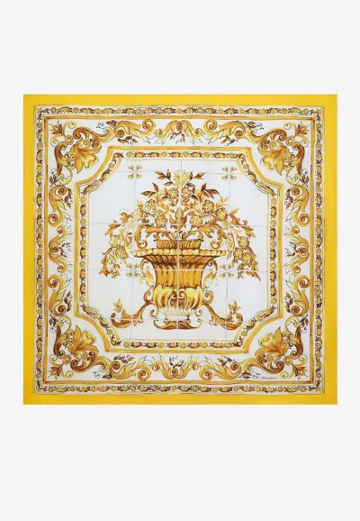 Dolce & Gabbana Majolica Print Large Silk Scarf In Yellow