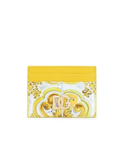 Dolce & Gabbana 3.5 Majolica Print Cardholder In Yellow
