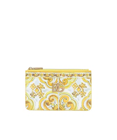 Dolce & Gabbana Elegant Majolica Print Mini Card Holder In Yellow