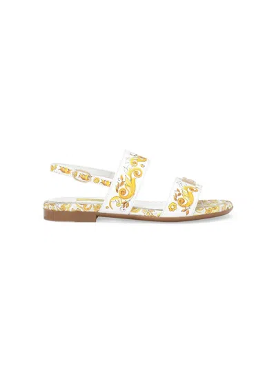 Dolce & Gabbana Kids' Majolica-print Leather Sandals In White