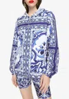 Dolce & Gabbana Majolica-print Hooded Windbreaker In Blue