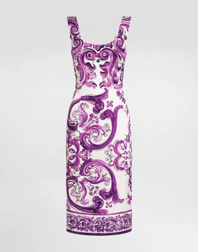 DOLCE & GABBANA MAJOLICA-PRINT LONG CHARMEUSE DRESS