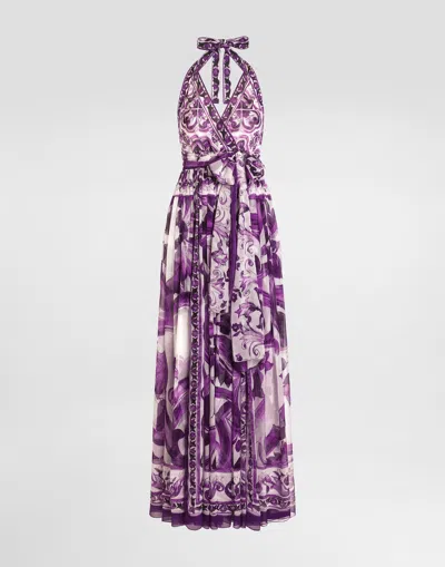 Dolce & Gabbana Majolica-print Long Chiffon Dress In Multi