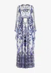 Dolce & Gabbana Tile-print Silk Chiffon Maxi Dress In Blue