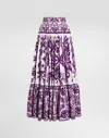 Dolce & Gabbana Violet Long Skirt With Ruffle Hem And All-over Floral Motif In Cotton Woman