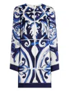 Dolce & Gabbana Majolica-print Long-sleeve Mini Dress In Blue
