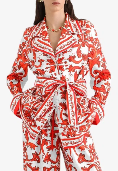 Dolce & Gabbana Majolica Print Long-sleeved Vanity Shirt In Red
