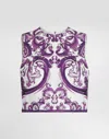Dolce & Gabbana Majolica Boxy Crop Top In Purple
