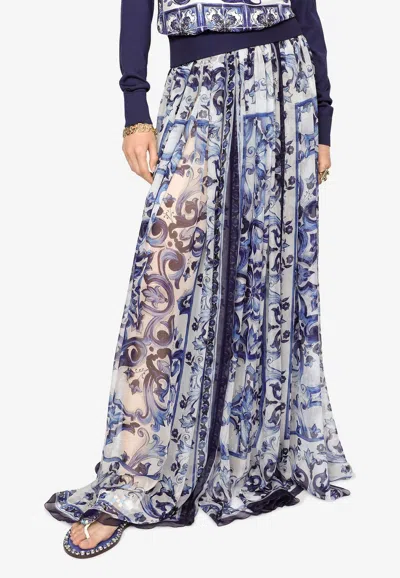 DOLCE & GABBANA MAJOLICA PRINT MAXI CHIFFON SKIRT,F4CHKT HI1BT HA3TN