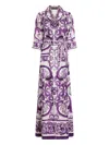 Dolce & Gabbana Long Majolica-print Silk Dressing Robe In Multi