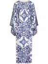 Dolce & Gabbana Scarf-print Silk Charmeuse Maxi Dress In Blue
