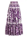 Dolce & Gabbana Violet Long Skirt With Ruffle Hem And All-over Floral Motif In Cotton Woman