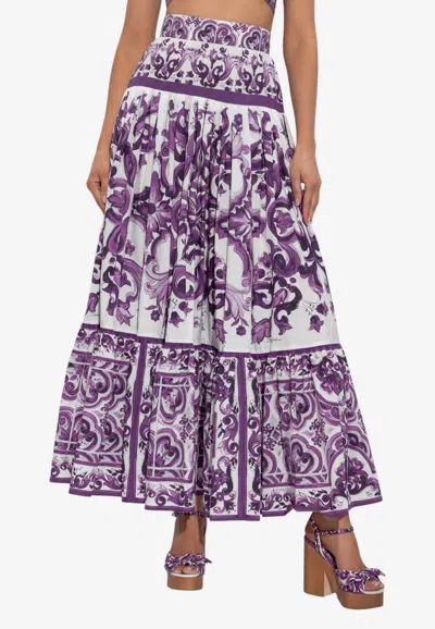 Dolce & Gabbana Majolica Print Maxi Skirt In Purple