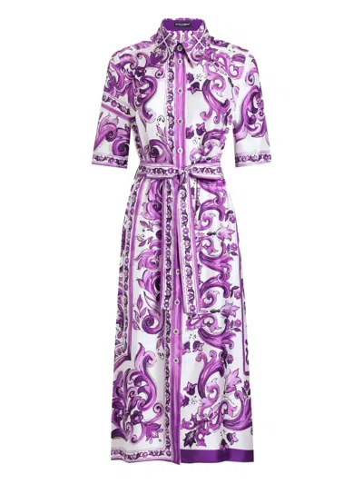 Dolce & Gabbana Midikleid Mit Majolica-print In White