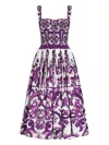 Dolce & Gabbana Women Cotton Midi Dress With Maiolica Print In Purple