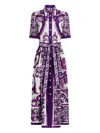 Dolce & Gabbana Collar Dress With Waist Knot And Majolica Print In Purple