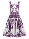Dolce & Gabbana Midi Dress Button Detail Floral Majolica In Multi