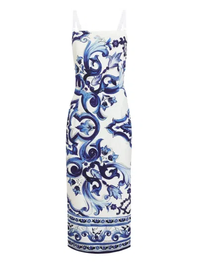 Dolce & Gabbana Majolica-print Midi Dress In White