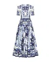 Dolce & Gabbana Pleated Printed Cotton-poplin Midi Dress In White