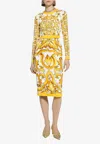 Dolce & Gabbana Majolica Silk-blend Charmeuse Midi Dress In Yellow