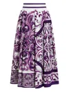 Dolce & Gabbana Women Maiolica Mix Print Poplin Pleated Skirt In Purple