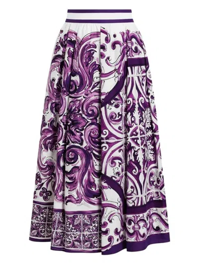 Dolce & Gabbana Majolica-print Midi Skirt In Purple