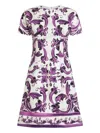 Dolce & Gabbana Short Dress Fitted Waist Floral Pattern In Purple