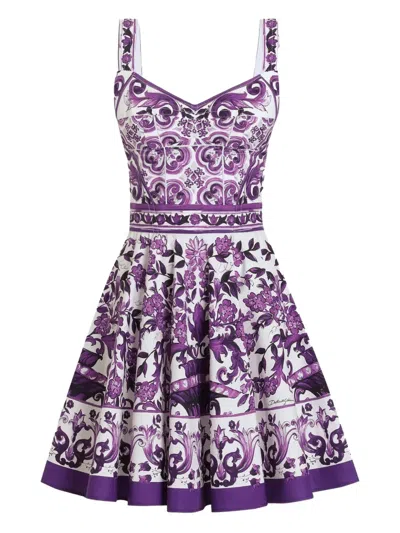 Dolce & Gabbana Majolica-print Mini Dress In Purple