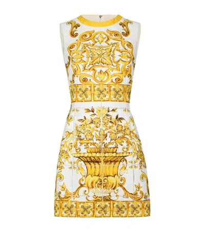 Dolce & Gabbana Majolica-print Mini Dress In Yellow