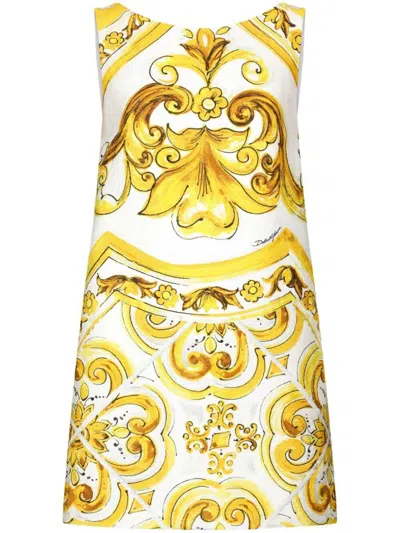 Dolce & Gabbana Majolica Print Mini Dress Clothing In Yellow