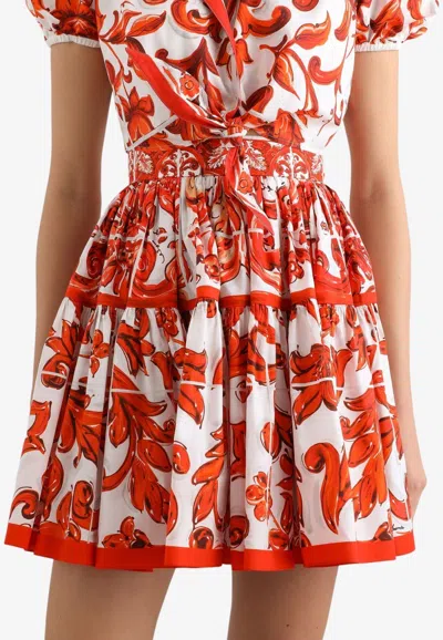 Dolce & Gabbana Majolica Print Mini Poplin Skort In Multi