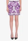 Dolce & Gabbana Majolica Floral Print Elasticized Waist Shorts In Purple