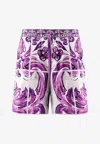 Dolce & Gabbana Graphic Print Drawstring Waist Shorts In Purple