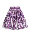 Dolce & Gabbana Violet Pleated Miniskirt With Rear Zip Closure And All-over Graphic Print In Cotton Woman