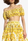 Dolce & Gabbana Cotton Poplin Crop Top With Majolica Print In Yellow
