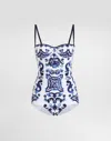 Dolce & Gabbana Majolica-print One-piece Swimsuit In White