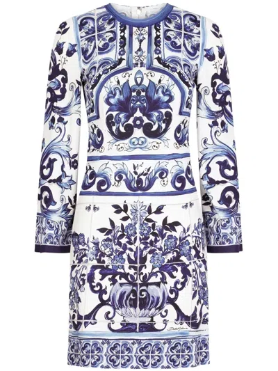 Dolce & Gabbana Majolica-print Organzine Minidress In Blue