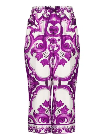 Dolce & Gabbana Majolica-print Palazzo Pants In Purple