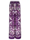 Dolce & Gabbana Majolica Print High Rise Wide Leg Pants In Purple