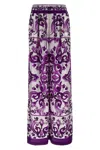 Dolce & Gabbana Majolica Print Silk Twill Pants In Purple