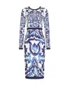 Dolce & Gabbana Blu Mediterraneo Painterly Long-sleeve Midi-dress In Blue