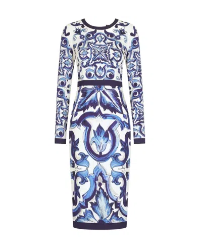 DOLCE & GABBANA MAJOLICA-PRINT PENCIL MIDI DRESS
