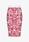 Dolce & Gabbana Majolica-print Marquisette Pencil Skirt In Multicolor