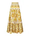 Dolce & Gabbana Cotton Popeline Brocade Print Tiered Maxi Skirt In Nude