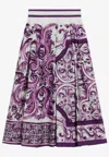 Dolce & Gabbana Pleated Skirt With Maiolica Print In Purple